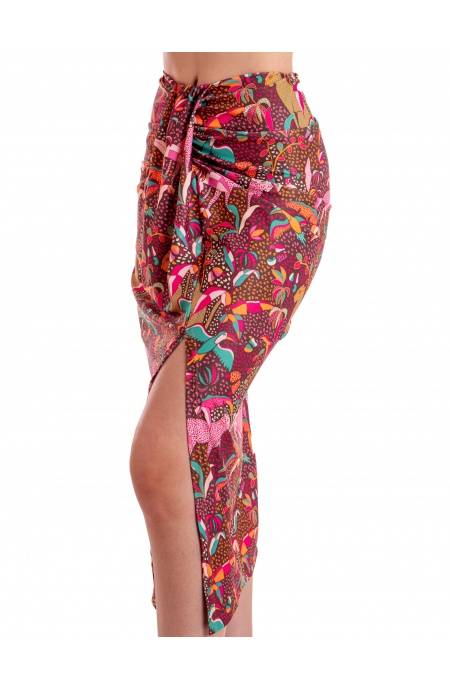 Pin Up Stars GONNA LONGUETTE CON SPACCO STAMPA TROPICAL Affare Del Giorno