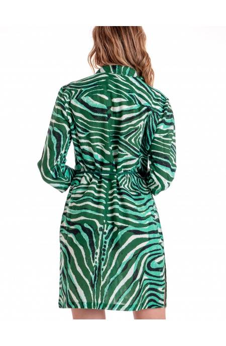 Pin Up Stars ABITO CHEMISIER CON CINTURA STAMPA ZEBRA In Vendita