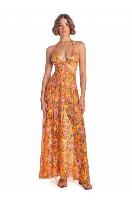 Pin Up Stars ABITO PAREO LUNGO PIZZO MACRAMÉ STAMPA FLOWER BIRD Negozio