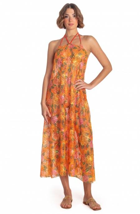 Pin Up Stars ABITO PAREO LUNGO PIZZO MACRAMÉ STAMPA FLOWER BIRD Negozio