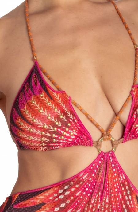 Pin Up Stars COSTUME DA BAGNO INTERO CUT-OUT CON BORCHIE STAMPA WINGS Offerta