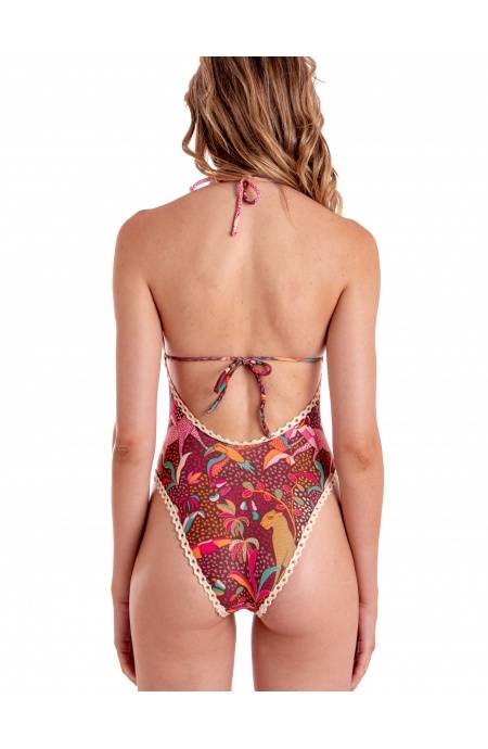 Pin Up Stars COSTUME DA BAGNO INTERO IMBOTTITO CON PASSAMANERIA STAMPA TROPICAL Sostegno trimestrale