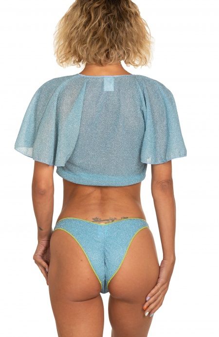 Pin Up Stars Crop Top Incrociato Tinta Unita Lurex Presa