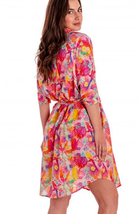 Pin Up Stars Chemisier Over In Cotone Stampa Happy Tropical Saldi
