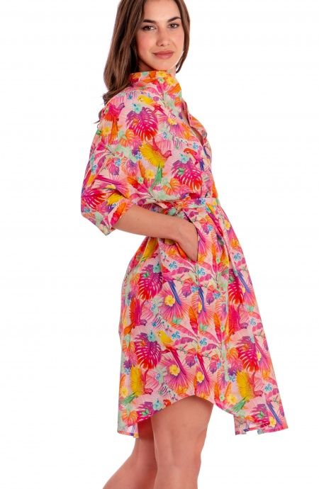 Pin Up Stars Chemisier Over In Cotone Stampa Happy Tropical Saldi