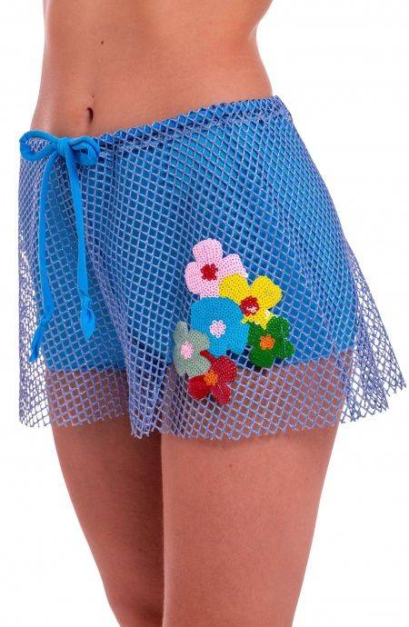 Pin Up Stars Short Rete Lurex Con Culotte Ricamo Fiori Paillettes Nuovo
