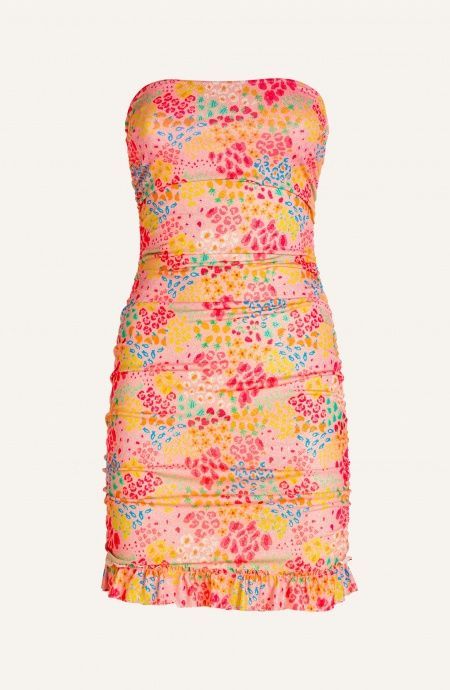 Pin Up Stars Tubino Off-Shoulders Arricciato Lurex Stampa Tutti Frutti Promozione Limitata