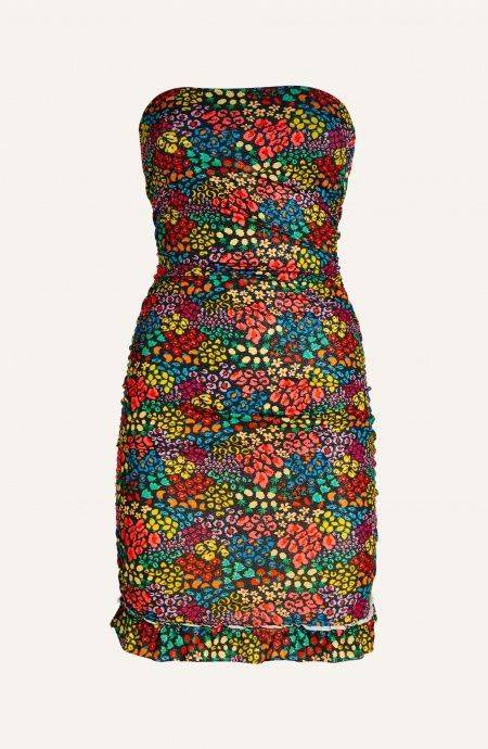 Pin Up Stars Tubino Off-Shoulders Arricciato Lurex Stampa Tutti Frutti Promozione Limitata
