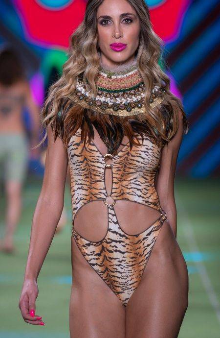 Pin Up Stars Costume Intero Con Anelle Stampa Tigre Offerte