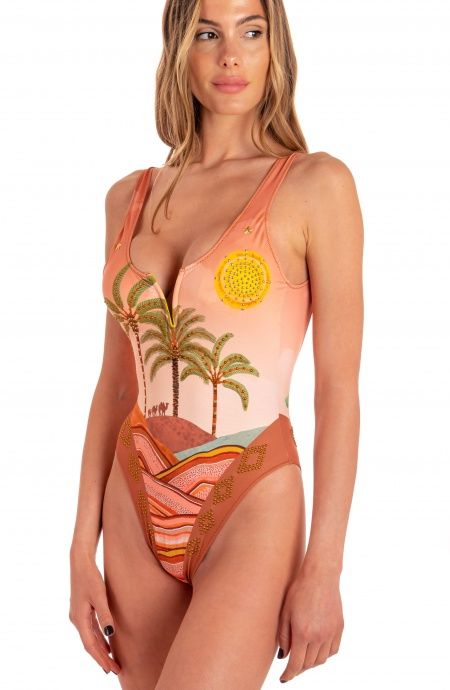 Pin Up Stars Costume Intero Imbottito Stampa Dune Con Borchie 2025