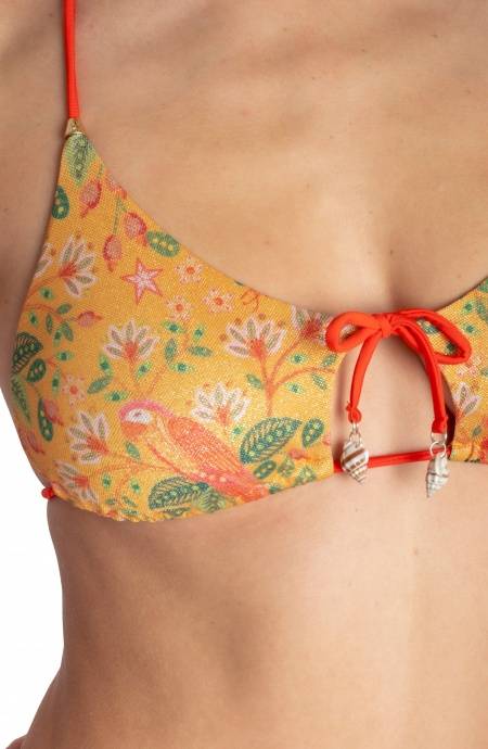 Pin Up Stars TOP BIKINI TRIANGOLO IMBOTTITO CON CONCHIGLIE STAMPA FLOWER BIRD Spedizione Gratuita