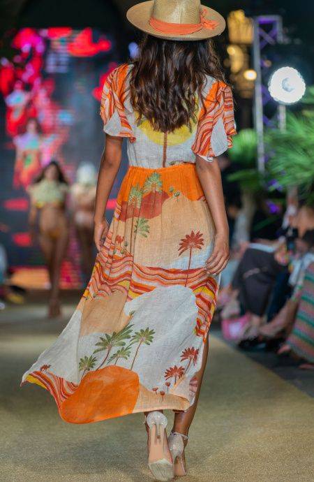 Pin Up Stars Long Dress Scollo a V In Garza Stampa Dune Saldi Di Fabbrica
