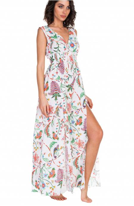 Pin Up Stars Long Dress Con Spacchi Stampa Camaleonte In Linea