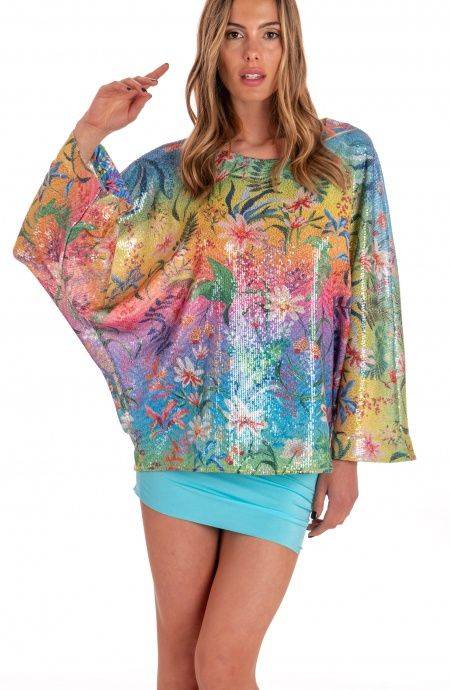 Pin Up Stars Blusa Poncho Paillettes Stampa Dune Paillettes Spedizione Gratuita