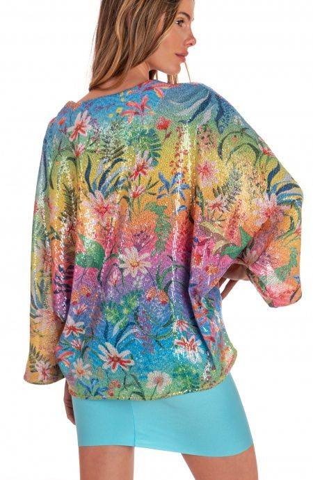 Pin Up Stars Blusa Poncho Paillettes Stampa Dune Paillettes Spedizione Gratuita
