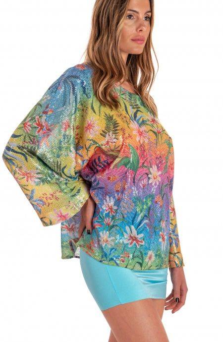 Pin Up Stars Blusa Poncho Paillettes Stampa Dune Paillettes Spedizione Gratuita