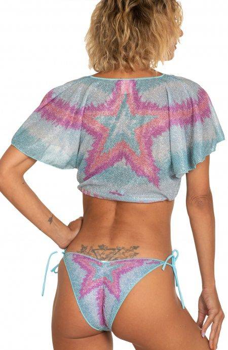 Pin Up Stars Crop Top Aperto Scollo A V Lurex Stampa Stella Sfumata Hotsell