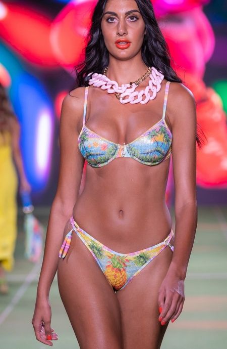 Pin Up Stars Bikini Balconcino Con Ferretto Paillettes Stampa Hawaii Presa
