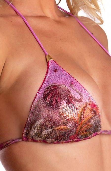 Pin Up Stars Bikini Triangolo Imbottito Palm Paradise Piquet Lurex e Paillettes Saldi Di Fabbrica