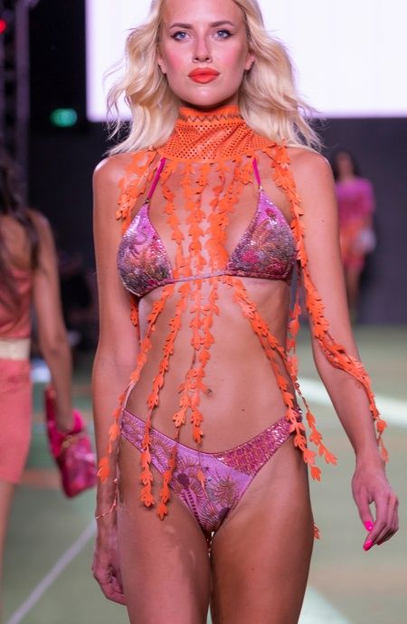 Pin Up Stars Bikini Triangolo Imbottito Palm Paradise Piquet Lurex e Paillettes Saldi Di Fabbrica