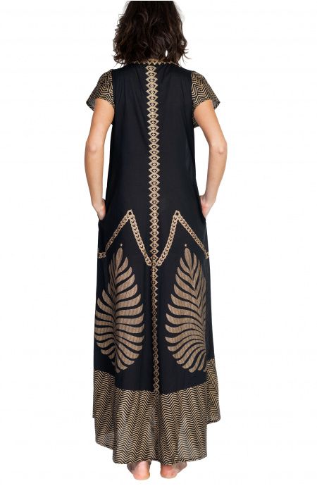Pin Up Stars Long Dress In Cotone Foglia Oro Italy