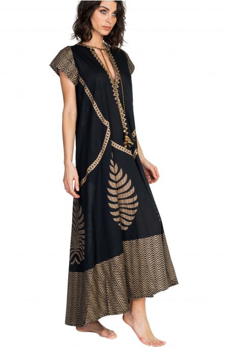 Pin Up Stars Long Dress In Cotone Foglia Oro Italy