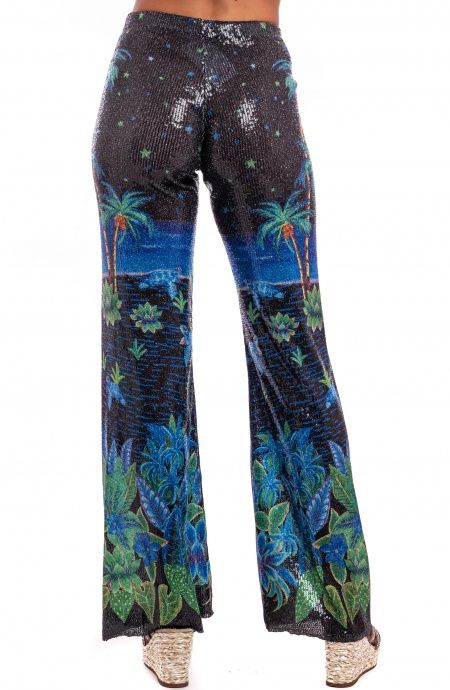 Pin Up Stars Pantalone Zampa Paillettes Stampa Hawaii Promozione