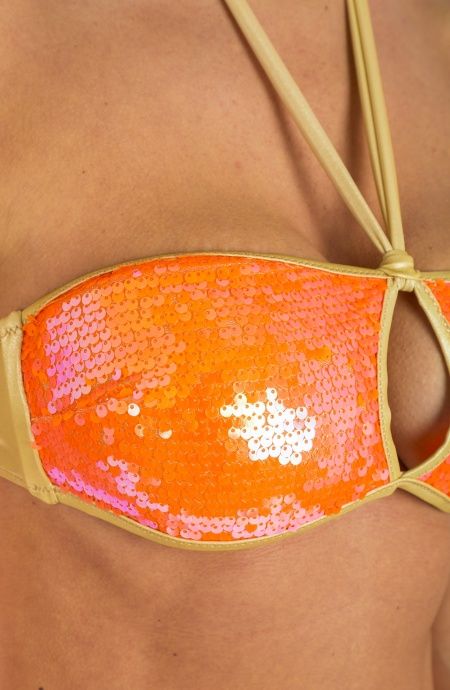 Pin Up Stars Bikini Fascia Goccia Centroseno Slip Fiocchi Bicolor Paillettes Vendita Calda