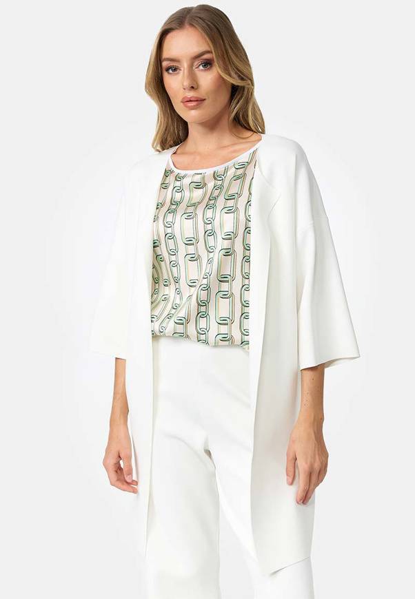 Please Jeans CAPPOTTO IN MAGLIA CATNOIR A 1/2 MANICHE IN VISCOSA - BIANCO Outlet