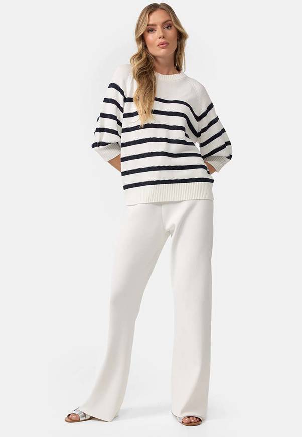 Please Jeans MAGLIA CATNOIR CON MANICHE A 3/4 E RIGHE - NAVY In Vendita