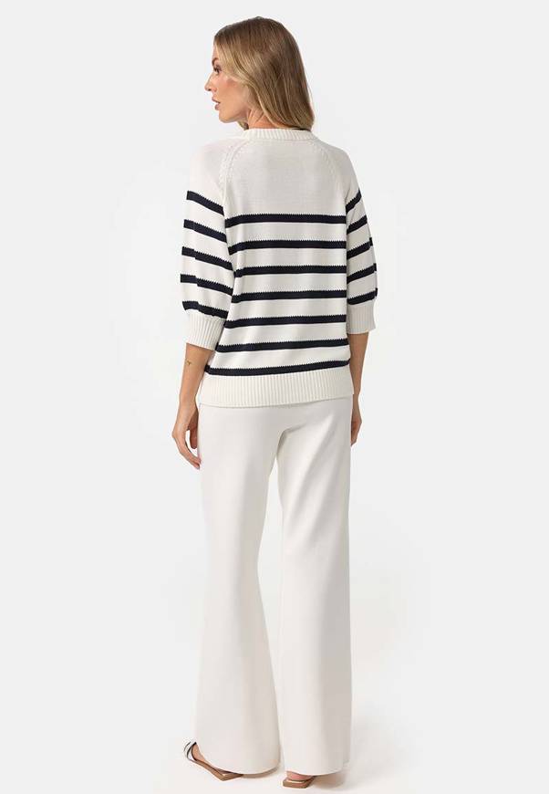 Please Jeans MAGLIA CATNOIR CON MANICHE A 3/4 E RIGHE - NAVY In Vendita