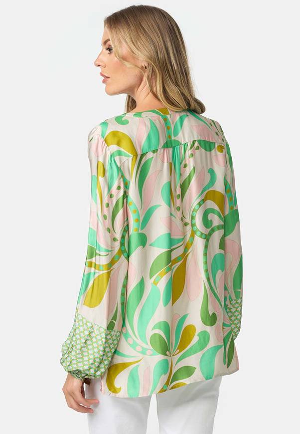 Please Jeans BLUSA CATNOIR IN ECOVEROSATIN - FIORI VERDI Vendita Calda