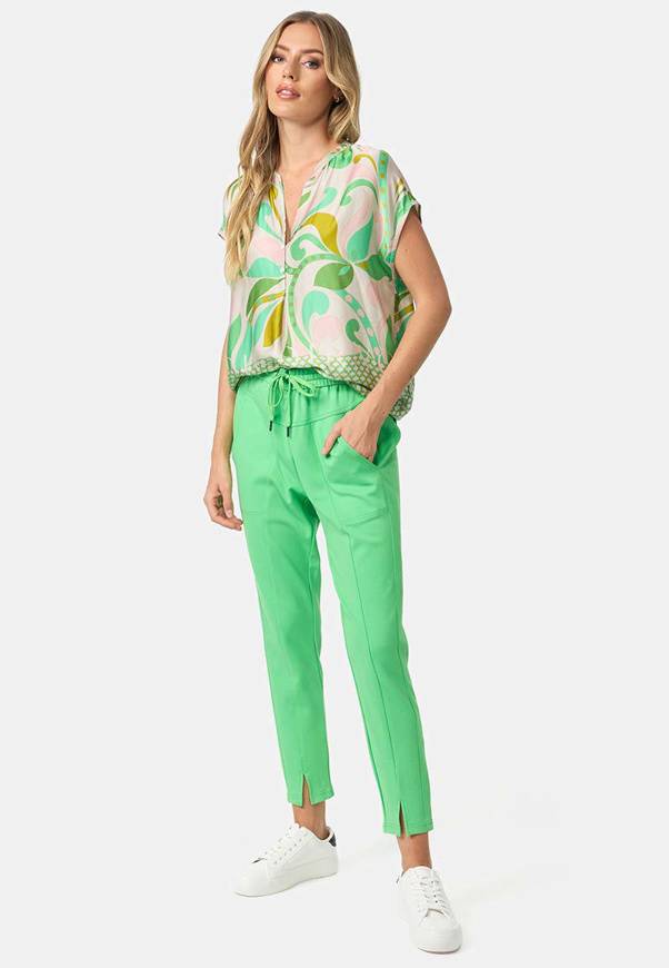 Please Jeans BLUSA CATNOIR A MANICHE CORTE IN ECOVEROSATIN - FIORI VERDI Vendita Economica