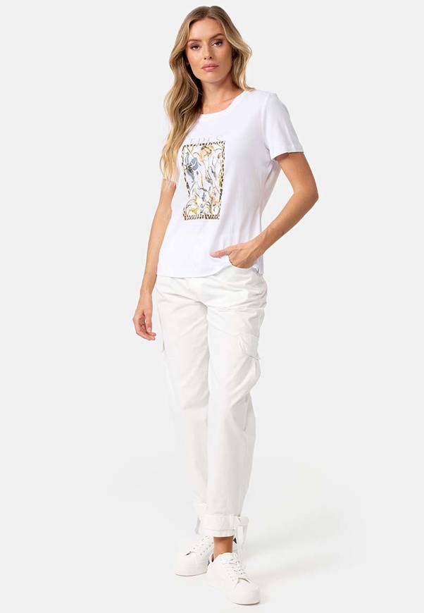 Please Jeans T-SHIRT CATNOIR IN MODAL CON STAMPA - FLOREALE TRES BIEN Nuova