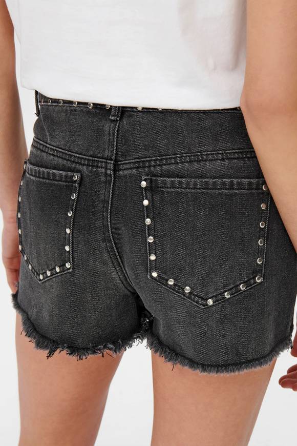 Please Jeans ONLPACY HW STUDDED DENIM SHORTS - 152 006 BLACK DENIM Nuovo