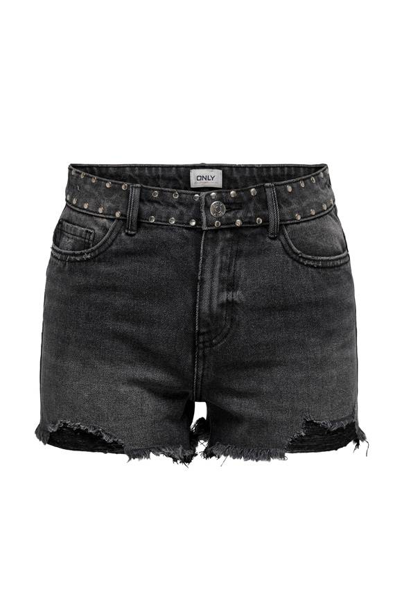 Please Jeans ONLPACY HW STUDDED DENIM SHORTS - 152 006 BLACK DENIM Nuovo