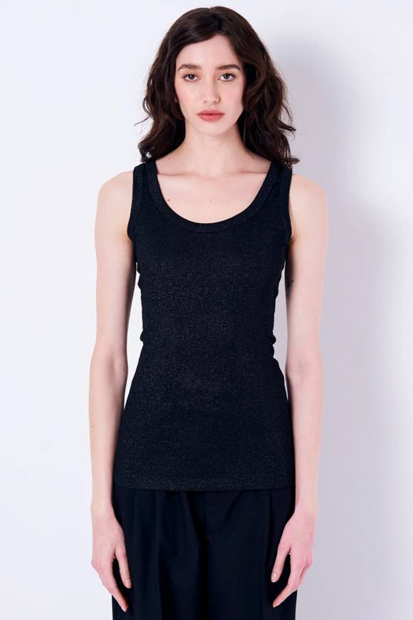 Please Jeans VICOLO TANK-TOP GLITTER - UB0 009 - BLACK Moda