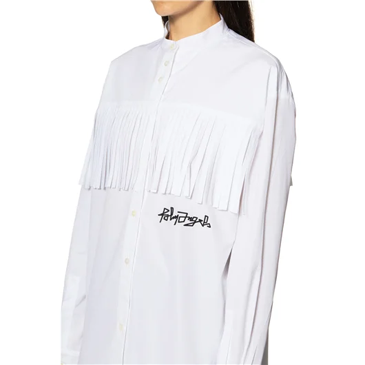 PALM ANGELS CAMICIA IN COTONE LOGO DESERT E FRANGE Moda