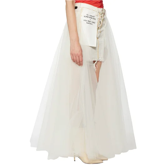 BEN TAVERNITI UNRAVEL GONNA LUNGA IN DENIM E TULLE Economico