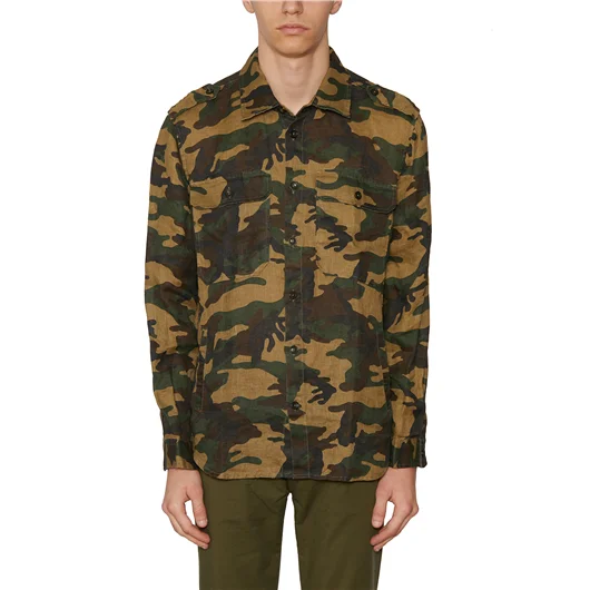 DANIELE ALESSANDRINI CAMICIA CAMOUFLAGE IN LINO Presa
