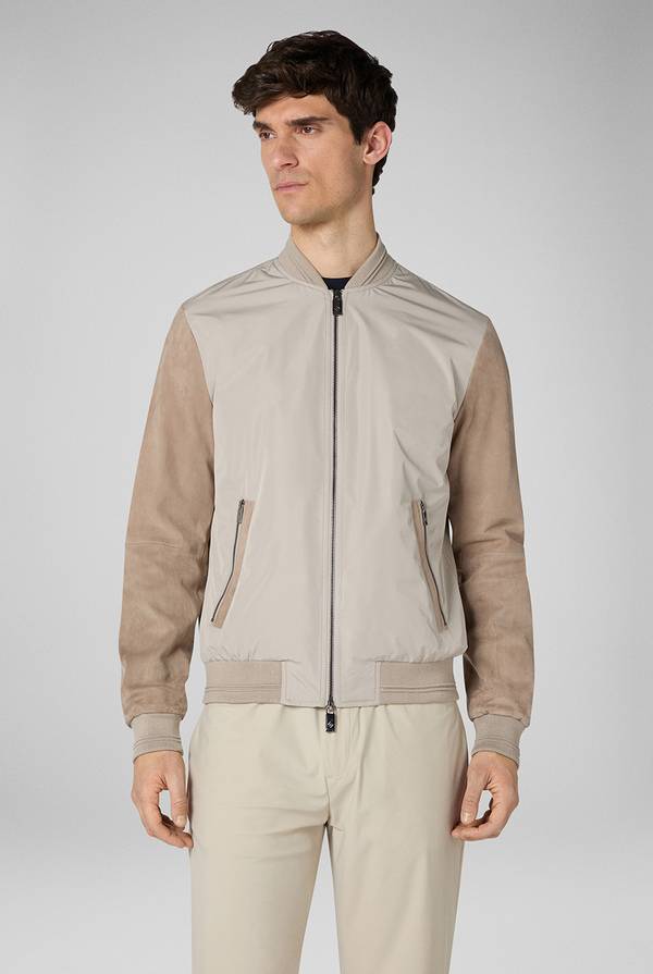 Pull Pal Zileri Bomber beige in nylon e suede In Vendita