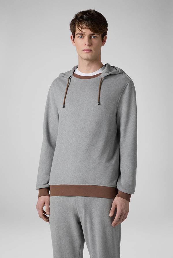 Pull Pal Zileri Felpa in cotone grigio con cappuccio e finiture marroni Saldi