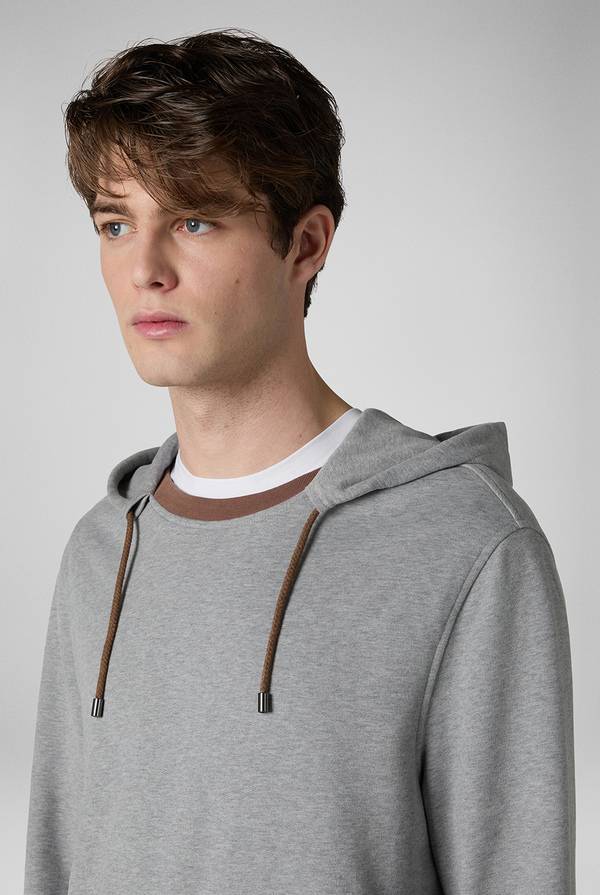Pull Pal Zileri Felpa in cotone grigio con cappuccio e finiture marroni Saldi
