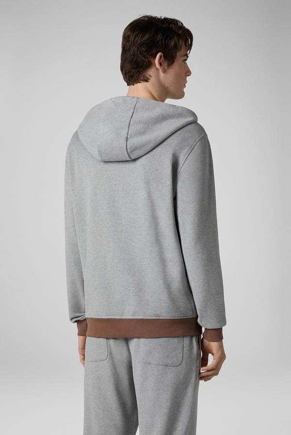 Pull Pal Zileri Felpa in cotone grigio con cappuccio e finiture marroni Saldi