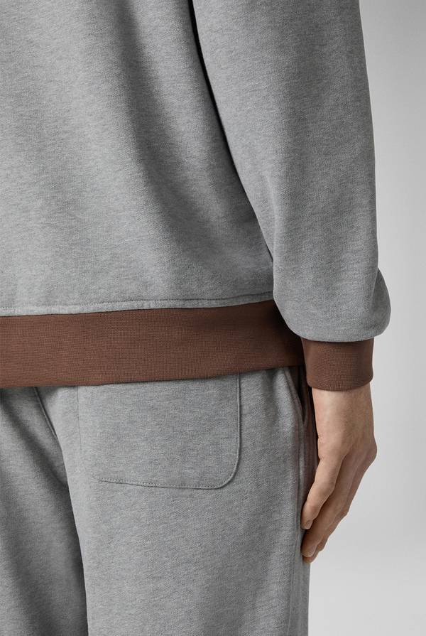 Pull Pal Zileri Felpa in cotone grigio con cappuccio e finiture marroni Saldi