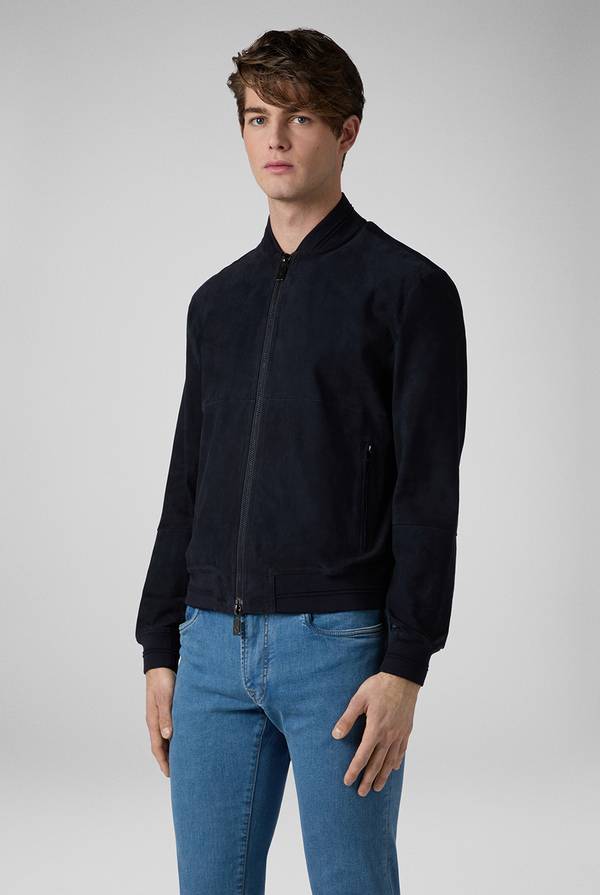 Pull Pal Zileri Bomber in suede blu navy In Saldo