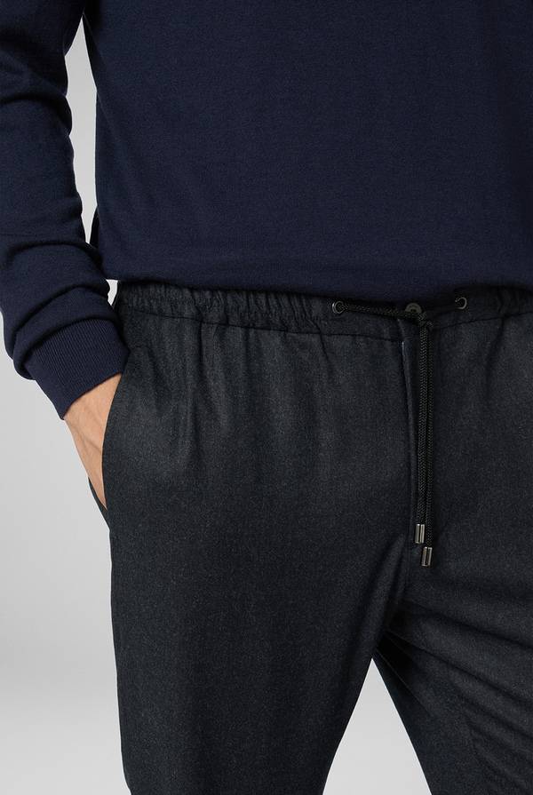 Pull Pal Zileri Pantaloni in pura lana grigio antracite con coulisse regolabile Nuova