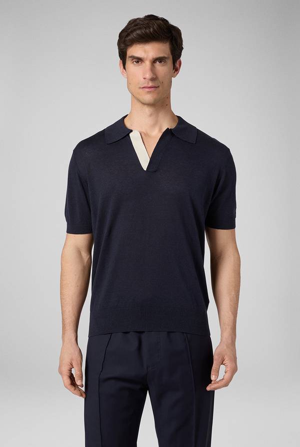 Pull Pal Zileri Polo in maglia di lino e seta blu navy Vendita