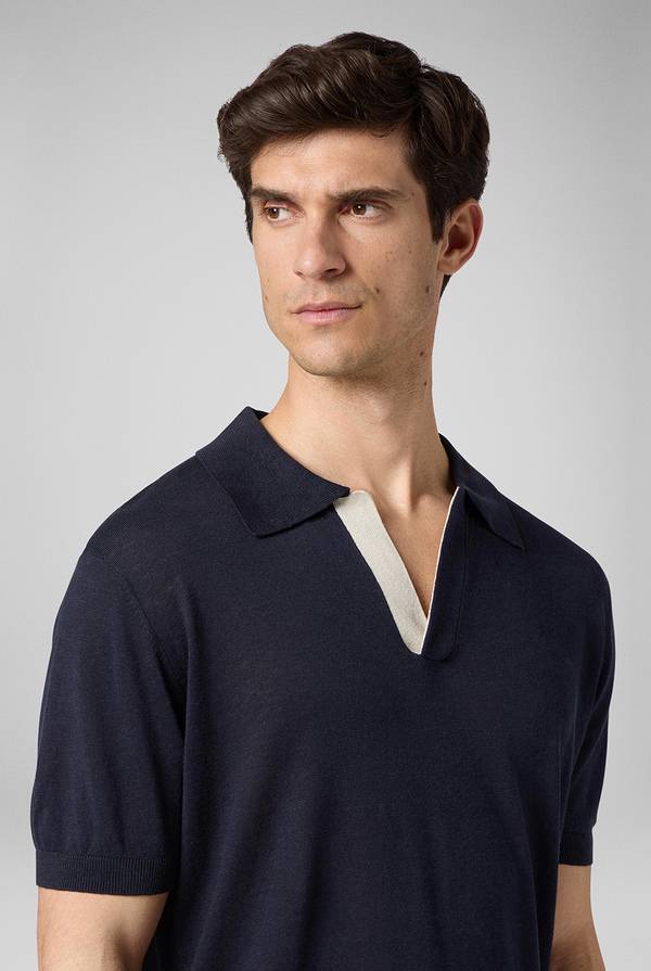 Pull Pal Zileri Polo in maglia di lino e seta blu navy Vendita