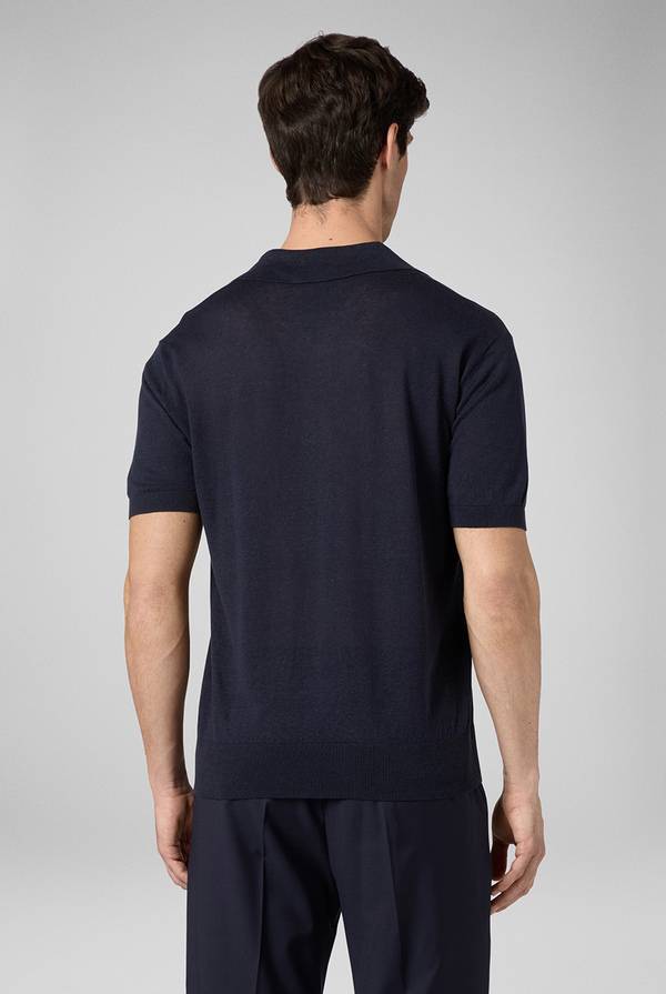 Pull Pal Zileri Polo in maglia di lino e seta blu navy Vendita